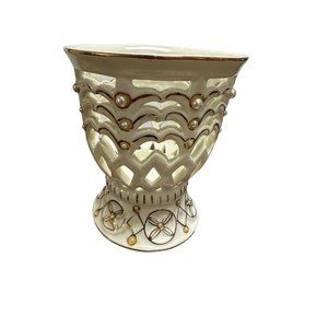 Formalities by Baum Bros Vase Ivory and Pearl Collection Golden‎ Trimming